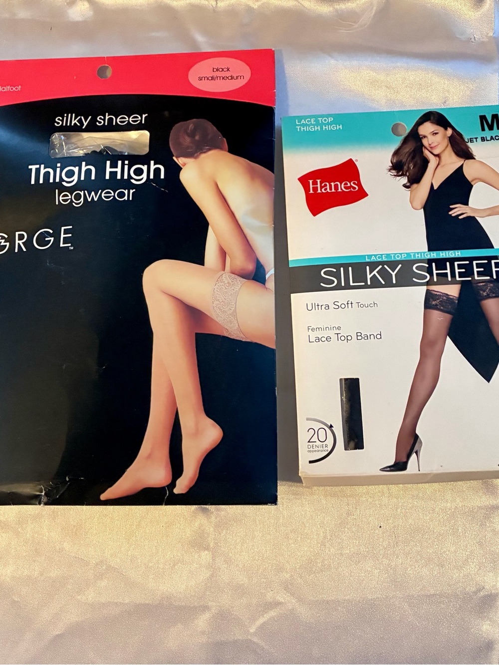 Hanes Silky Sheer Black Lace Top Thigh Highs